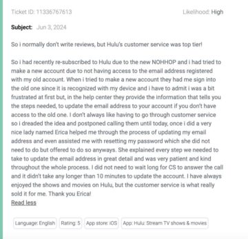 positive feedback on customer service